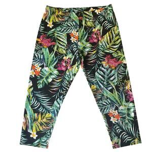 No Boundaries Women Cropped Leggings size L(11-13) Floral Tropical Green Stretch